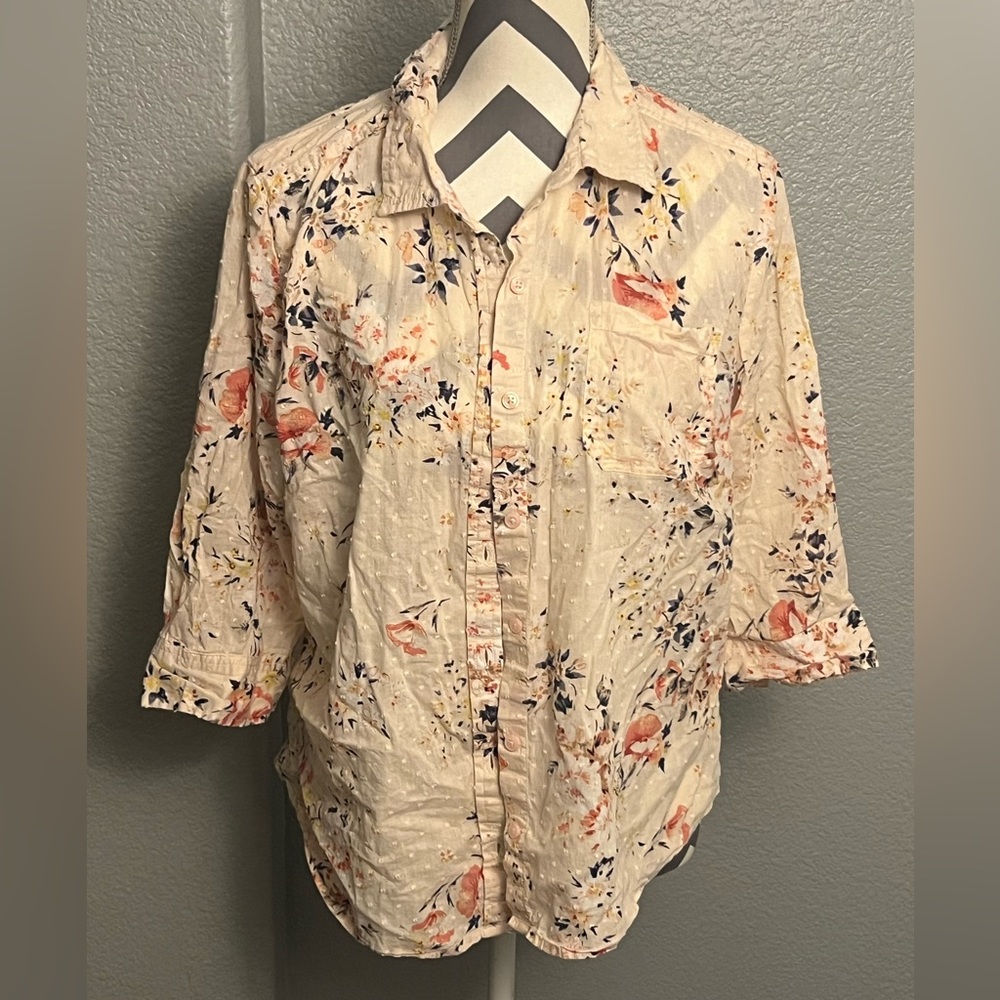 Karen Scott Petite XL Floral Button Down Top